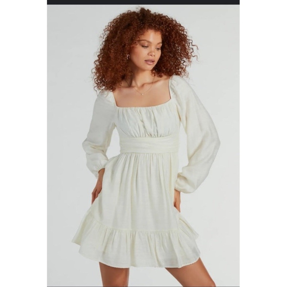 Windsor Flirty Babydoll Dress SmalI Ivory Square Neck Sexy Tiered Ruffle Hem NWT